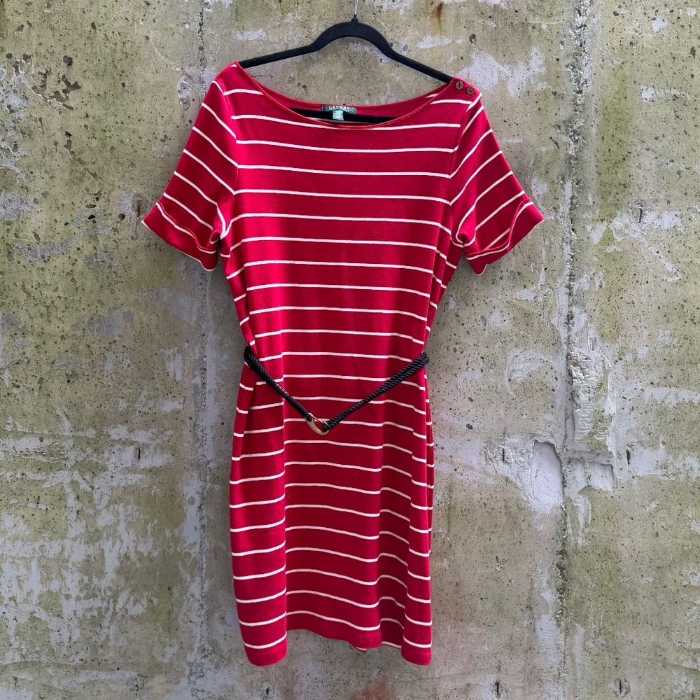 Lauren by Ralph Lauren Striped Dress with Belt, XL
